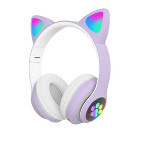 TOKANI Kids headphones with cat ears and purple LED lights for playful study