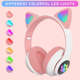 TOKANI LED lights cat-ear headphones pink brighten playtime and videos.
