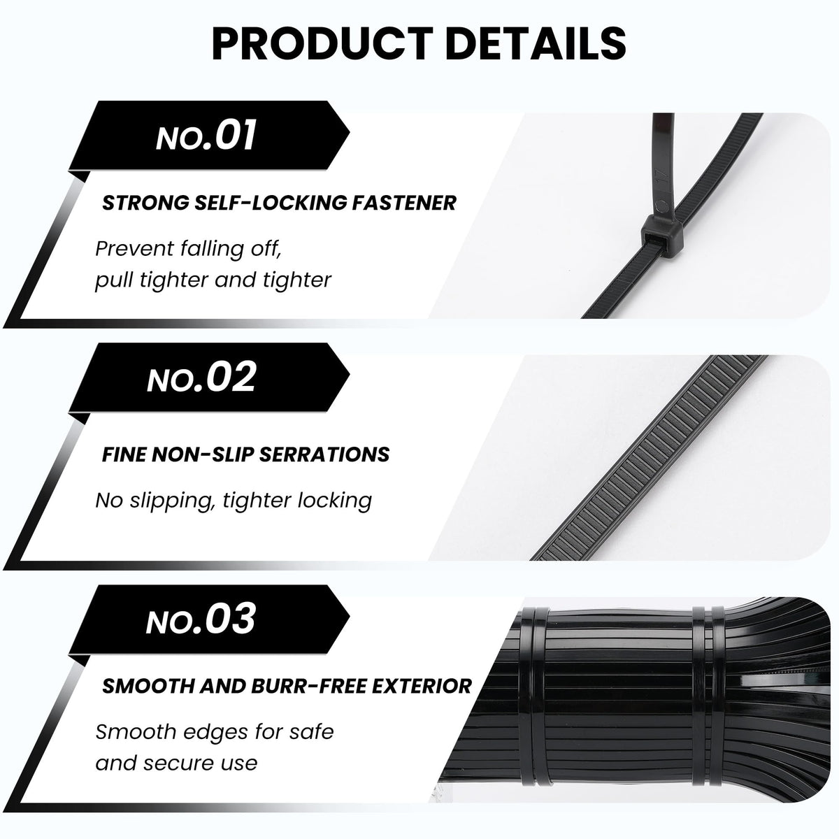 TOKCKYBL Black cable tie supports multiuse mounting and bundling