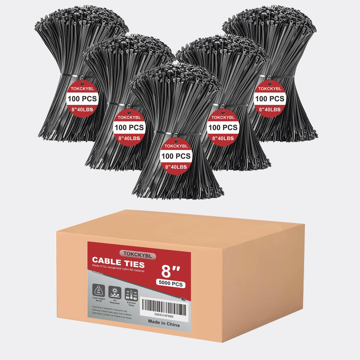 TOKCKYBL 8-inch zip ties pack for versatile indoor and outdoor use.