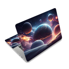 ToLuLu Cosmic Planets laptop skin back view protects surface and easy removal.