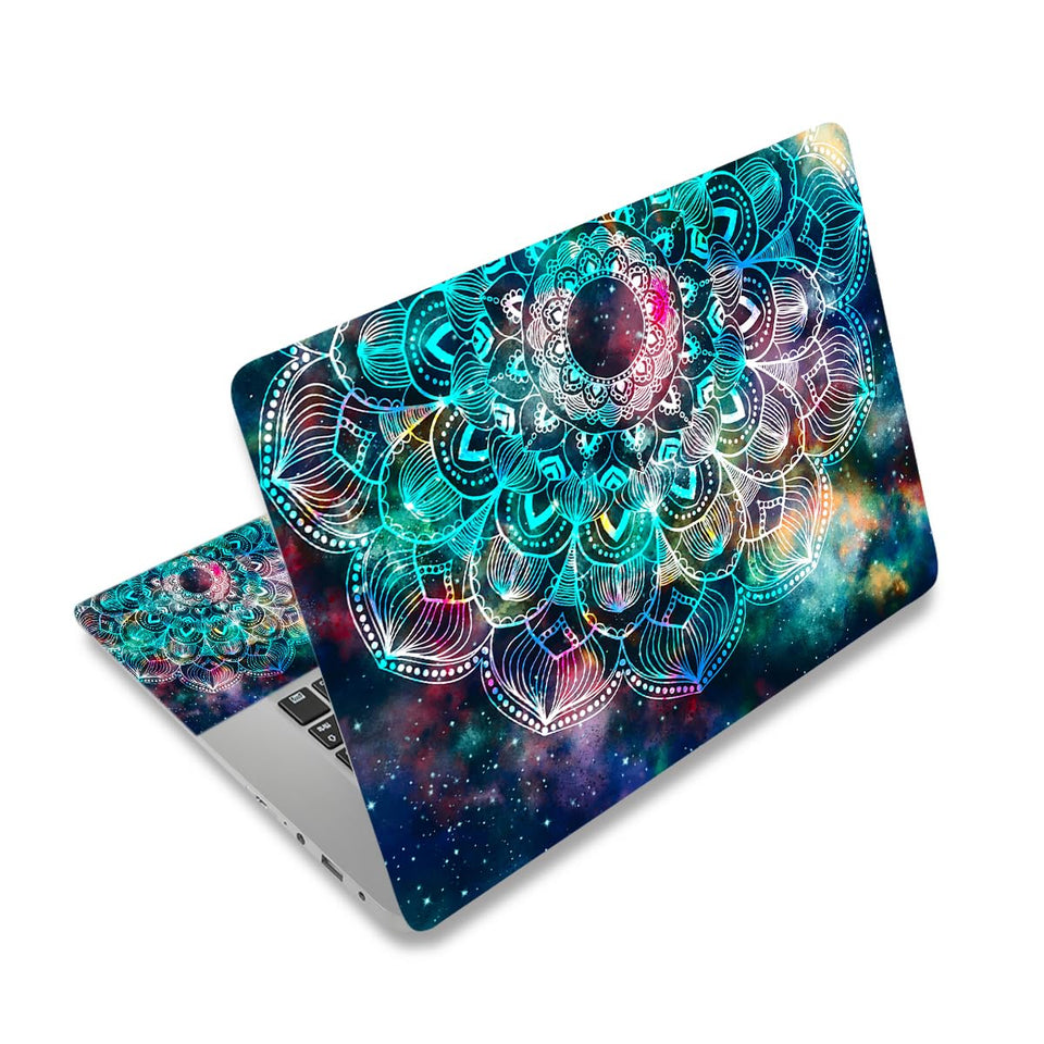 ToLuLu laptop skin front view with mandala art protects the lid