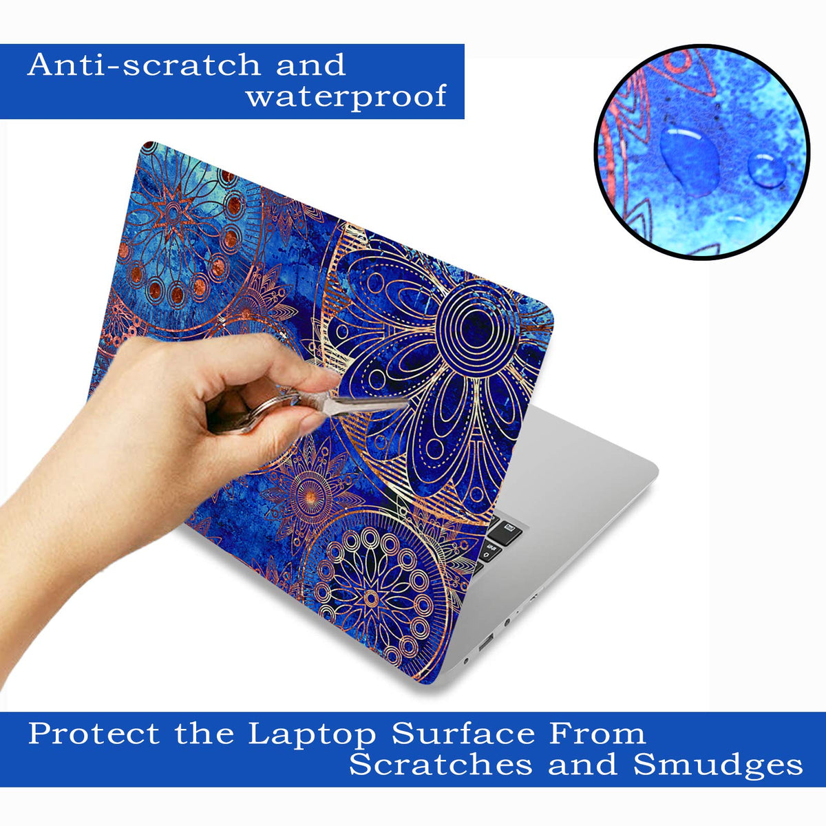 ToLuLu blue mandala skin for 13.3-inch laptops offers flexible application and easy removal.