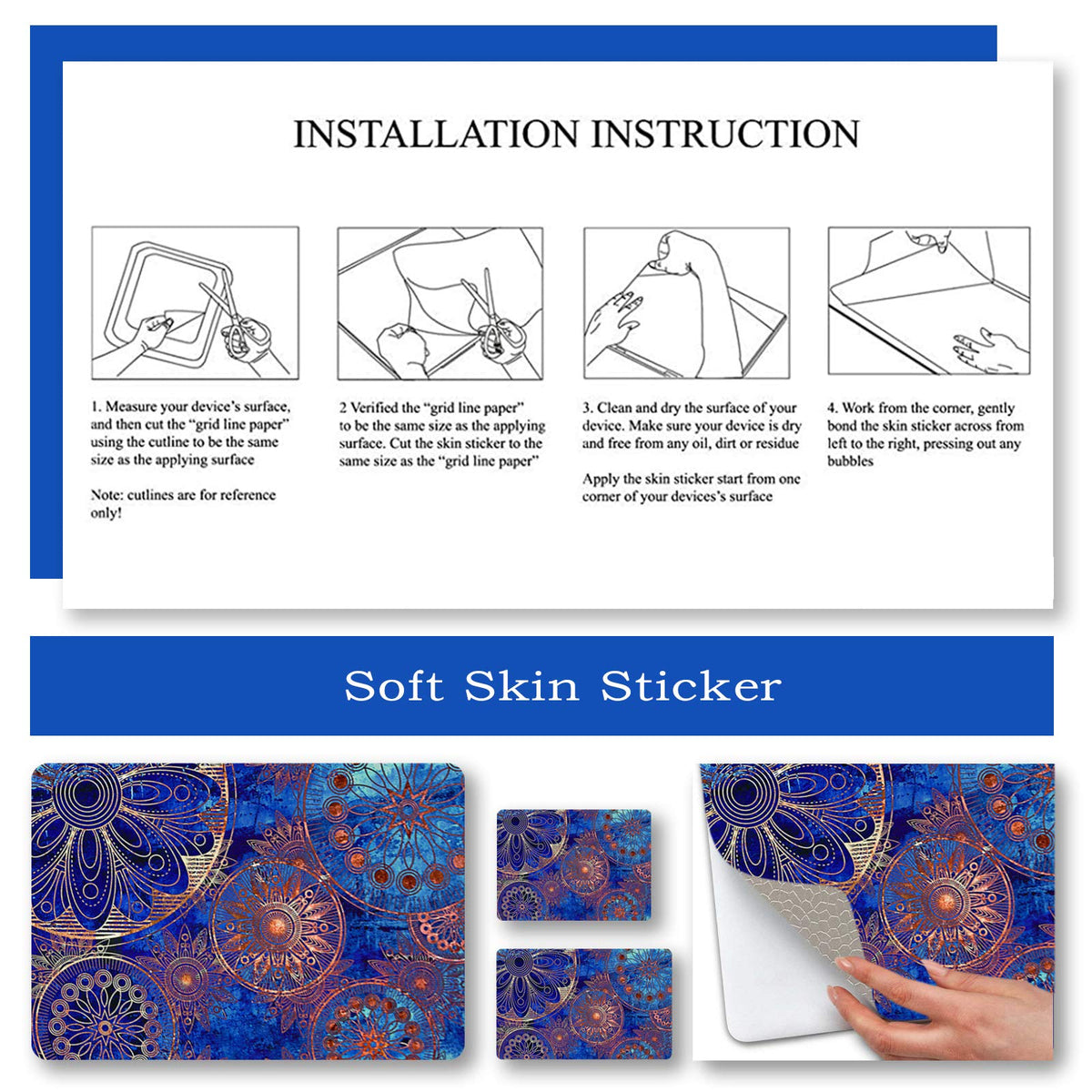 ToLuLu blue mandala skin for 15-inch laptops provides stylish coverage and simple removal.