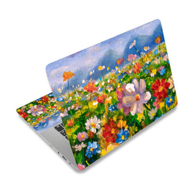 ToLuLu laptop skin front view with colorful flower print protecting the lid.