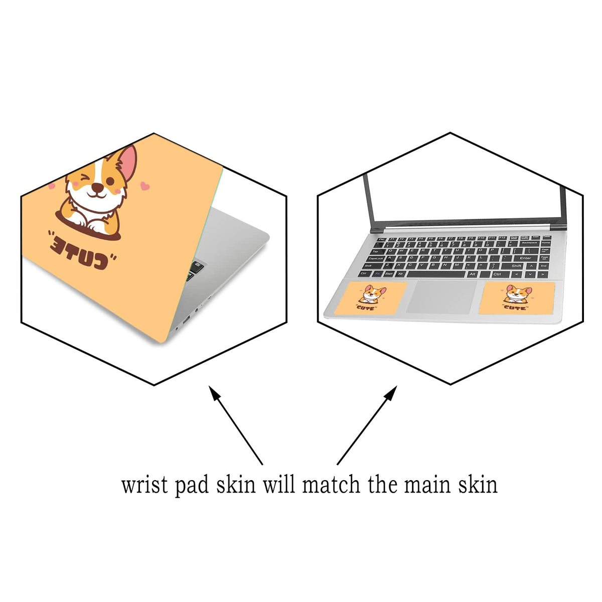 Tolulu corgi-design laptop skin back view shows seamless fit and scratch resistance