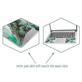ToLuLu green marble laptop skin side-right view protective finish reduces wear.