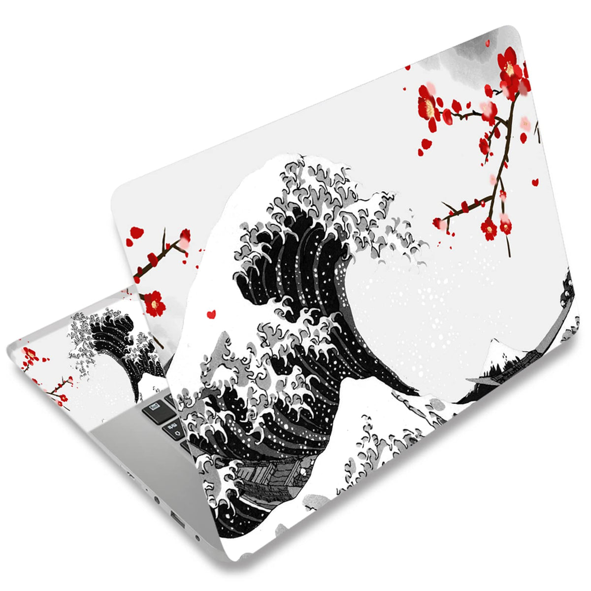 Tolulu laptop skin Kanagawa Black Wave front view showing design and protection