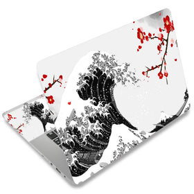 Tolulu laptop skin Kanagawa Black Wave front view showing design and protection