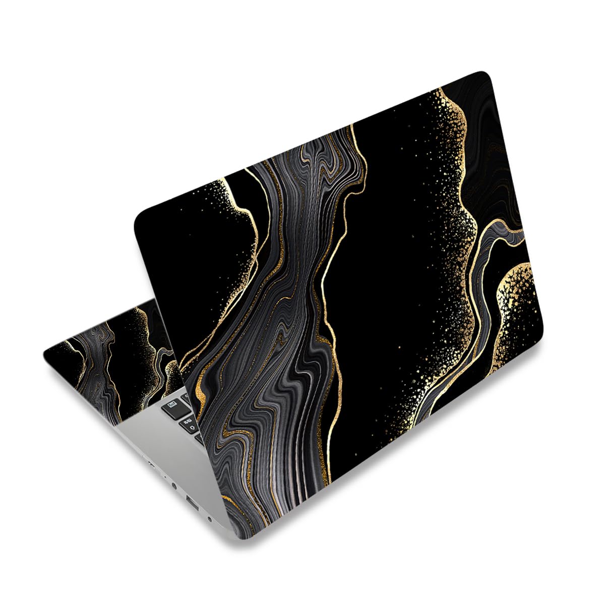 ToLuLu laptop skin marble black gold front view protects from scratches with style