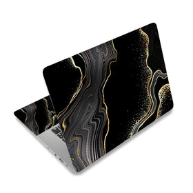 ToLuLu laptop skin marble black gold front view protects from scratches with style