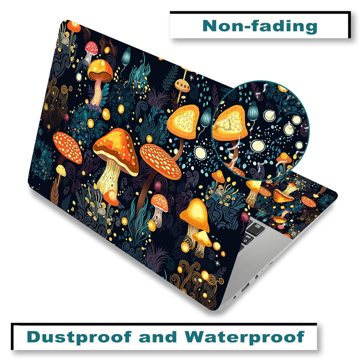 ToLuLu mushroom skin right wrist pad adds ergonomic support while using laptop.