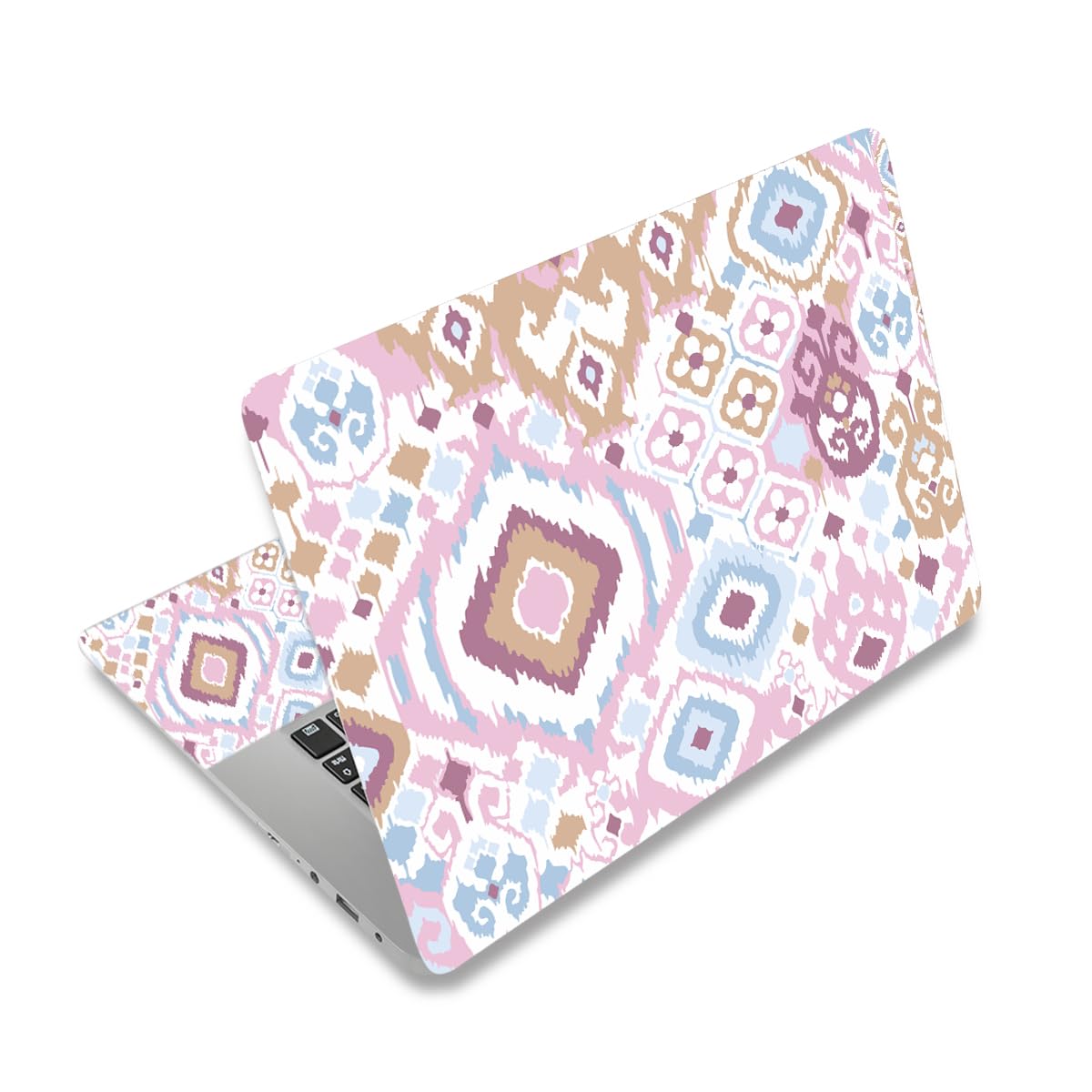 ToLuLu laptop skin pink abstract design protects surface while brightening workspace.