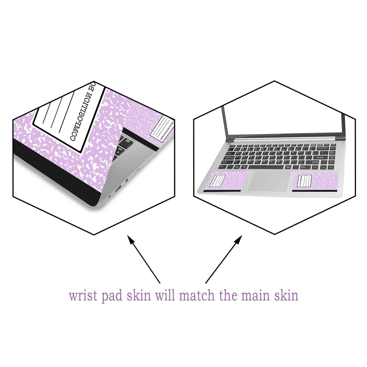 ToLuLu laptop skin left edge close-up in purple design for edge protection