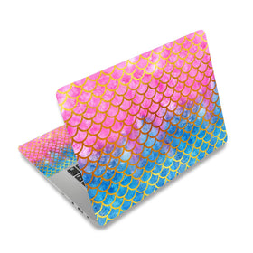 ToLuLu mermaid-scale laptop skin back view protects the lid with vibrant scales.