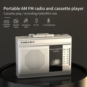 Tomashi cassette player side view shows built-in speaker and easy access controls.