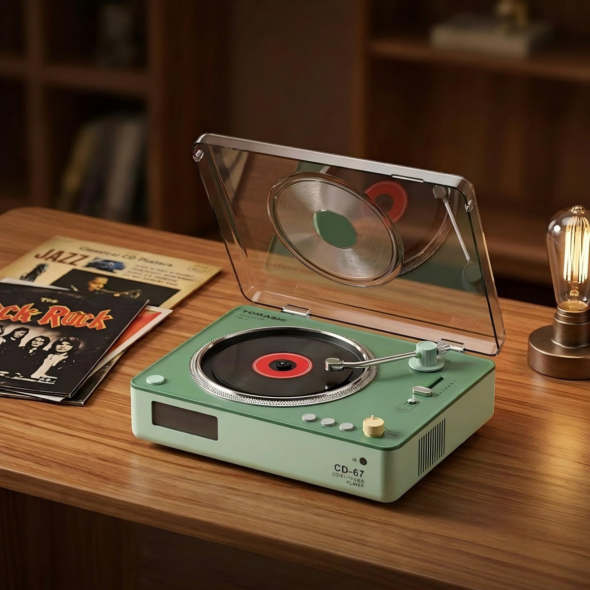 TOMASHI CD-67 green USB and Micro SD ports expand your music options.