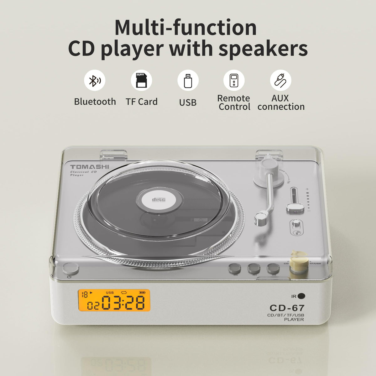 Tomashi CD67 White dual 40mm speakers deliver balanced stereo sound