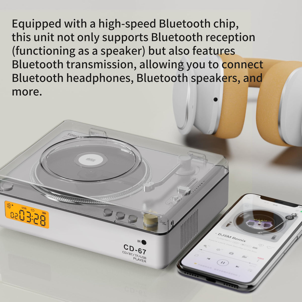 Tomashi CD67 White rechargeable battery lets you listen anywhere