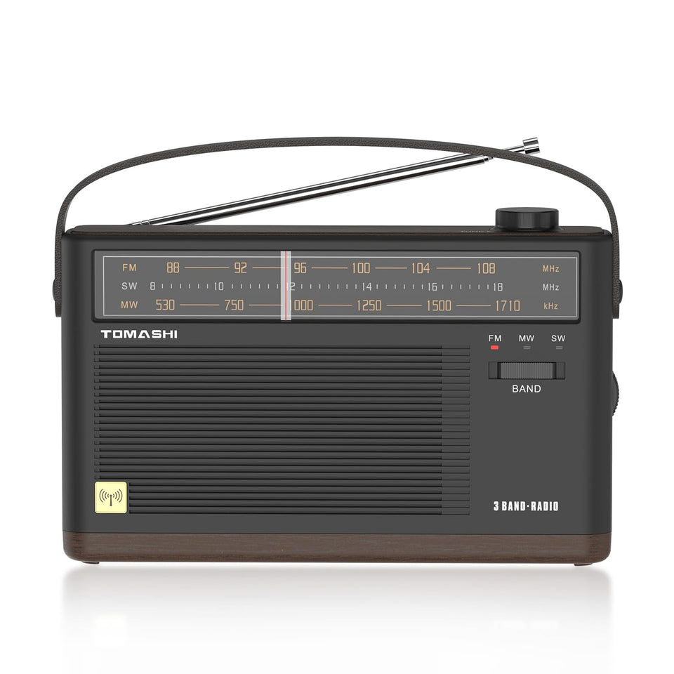 TOMASHI front panel showing tuner and LED band indicator for easy station selection
