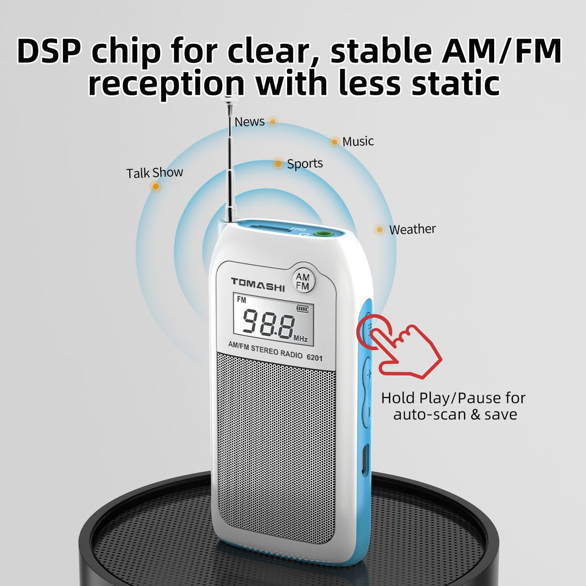 TOMASHI Micro SD slot and control buttons detail for playing MP3/WMA personal music files
