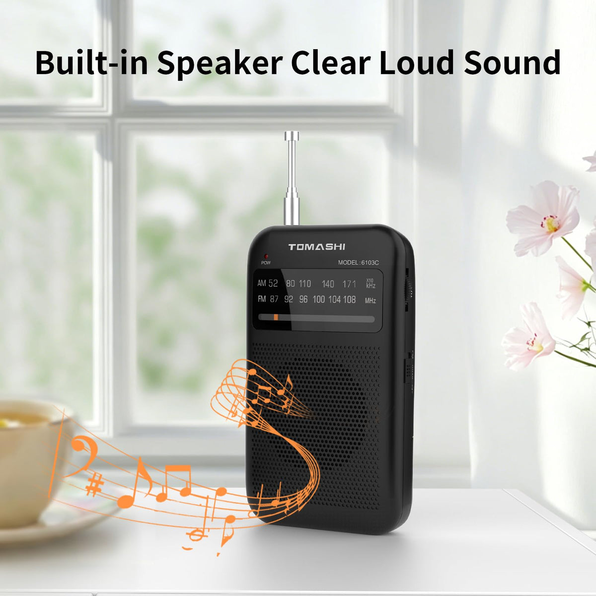 Tomashi Pocket Radio battery compartment suggests cord-free listening for travel.