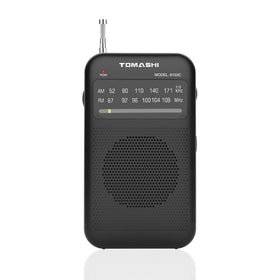 Tomashi Pocket Radio front view emphasizes compact design for on-the-go listening.