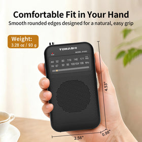 Tomashi Pocket Radio headphone jack enables private listening without disturbing others.