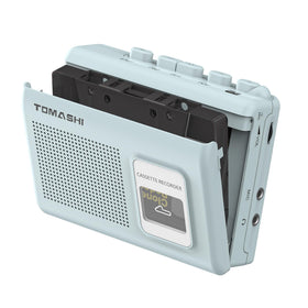 Tomashi portable cassette player blue front view with built-in speaker for on-the-go listening