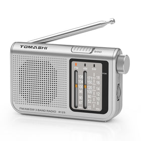 Tomashi portable radio front view showing compact design for easy handling