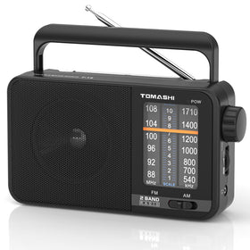 Tomashi portable radio front view showing clear display for easy tuning.