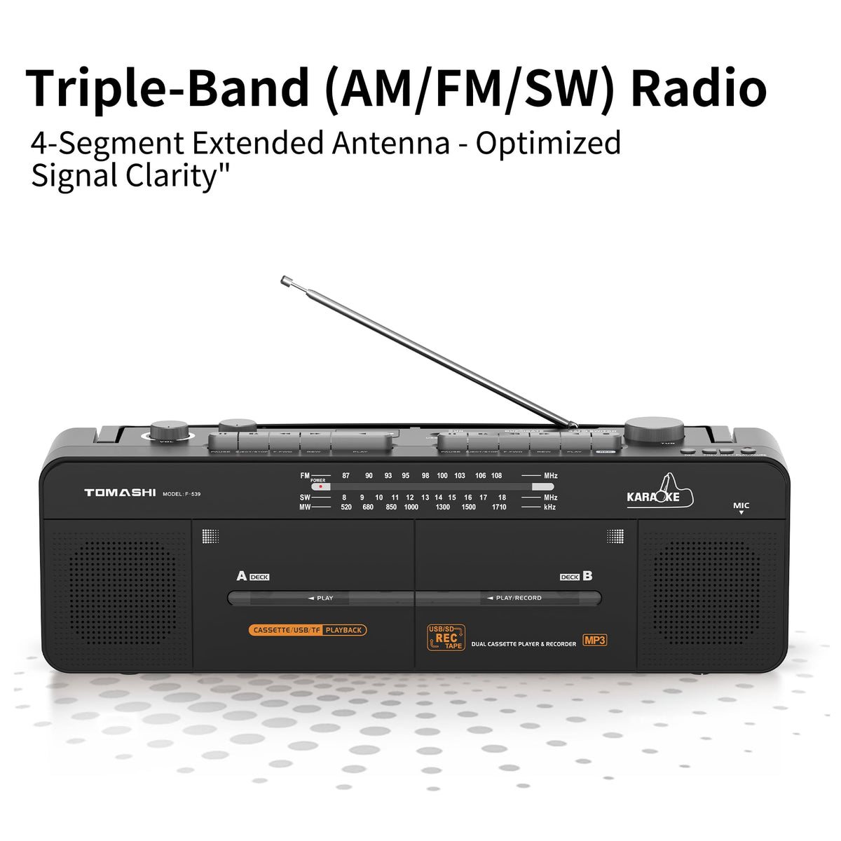 TOMASHI stereo speaker delivers robust, clear sound.