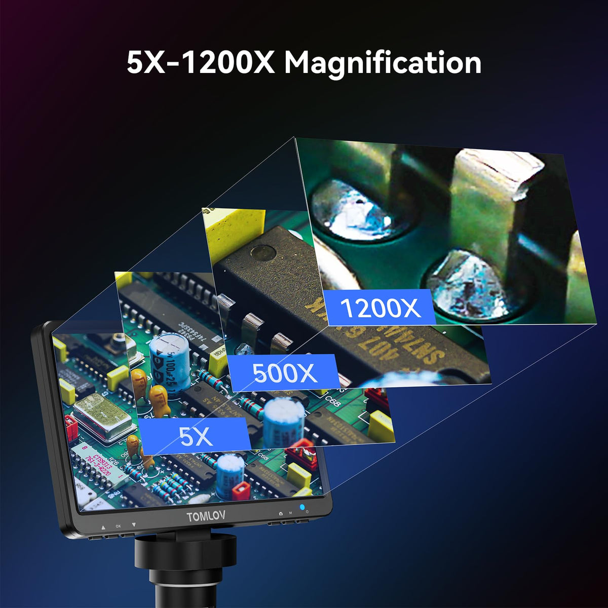 TOMLOV DM9 12MP camera captures ultra-sharp magnification.