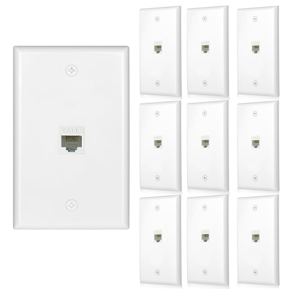 TOMODER Ethernet wall outlet front view with Cat6 plate for quick network setup