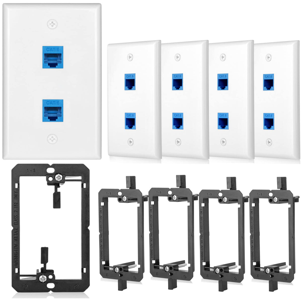 TOMODER Ethernet wall plate 2-port Cat6 blue for tidy network connections.
