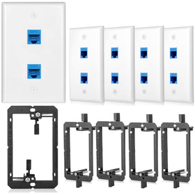 TOMODER Ethernet wall plate 2-port Cat6 blue for tidy network connections.