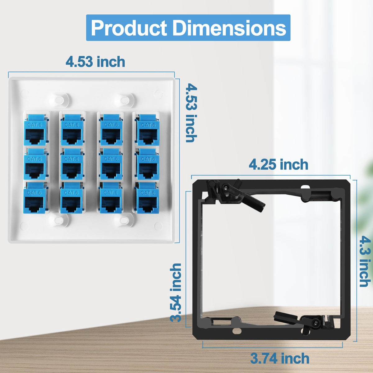 TOMODER RJ45 Cat6 keystone jack on wall plate enables easy one-to-one cabling.