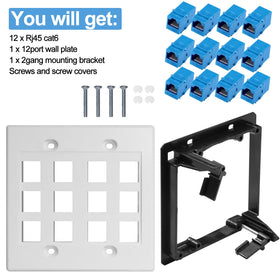 TOMODER white 12-port wall plate with screws for quick setup.