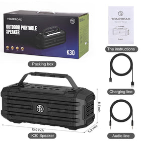 TOMPROAD K30 8000mAh battery powering long outdoor listening sessions