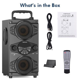 TOMPROAD speaker casting colorful LED lights for festive atmosphere.