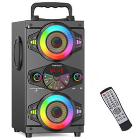 TOMPROAD portable Bluetooth speaker with LED lights enhances party atmosphere.