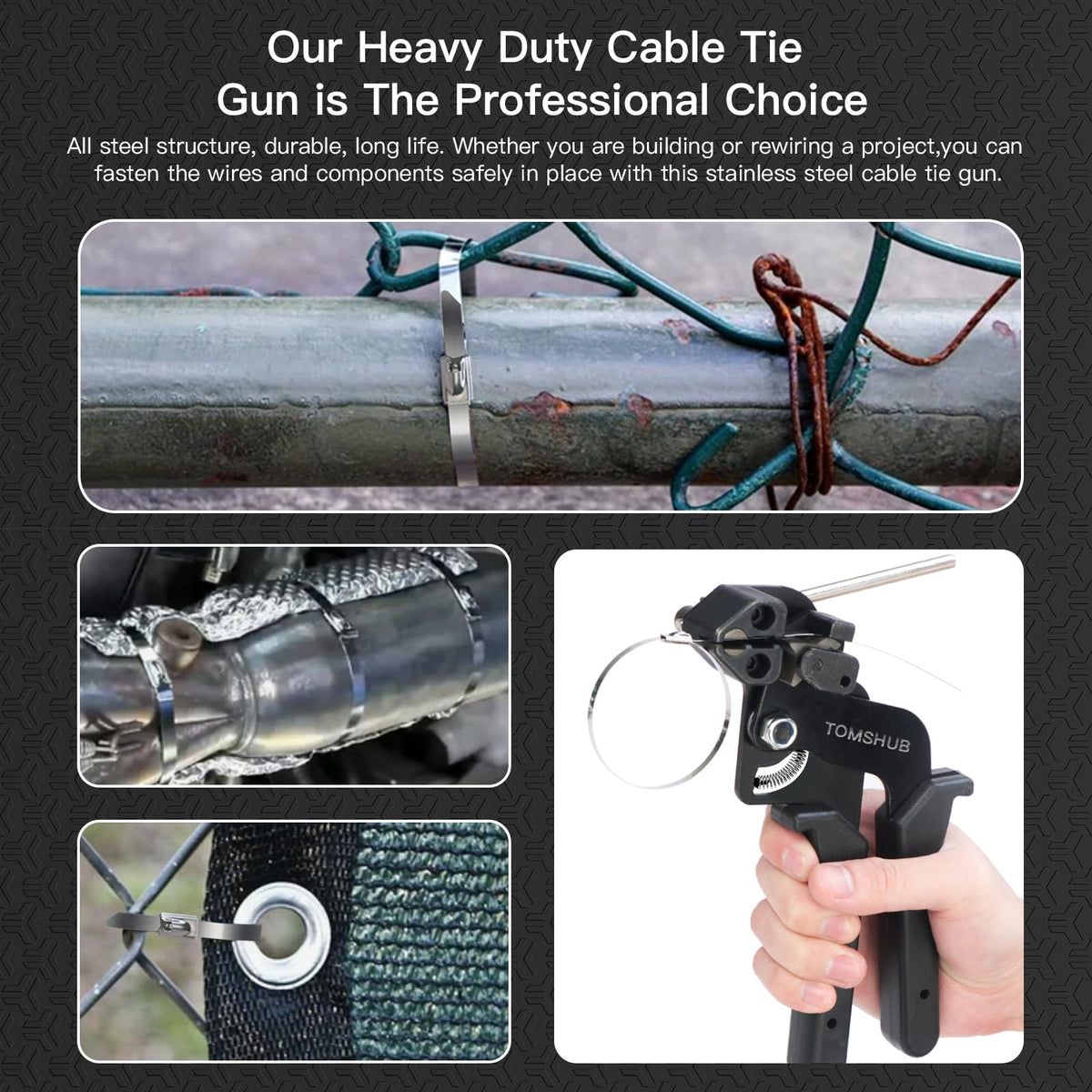 TOMSHUB ties threaded through gun nose, fast one-handed fastening benefit