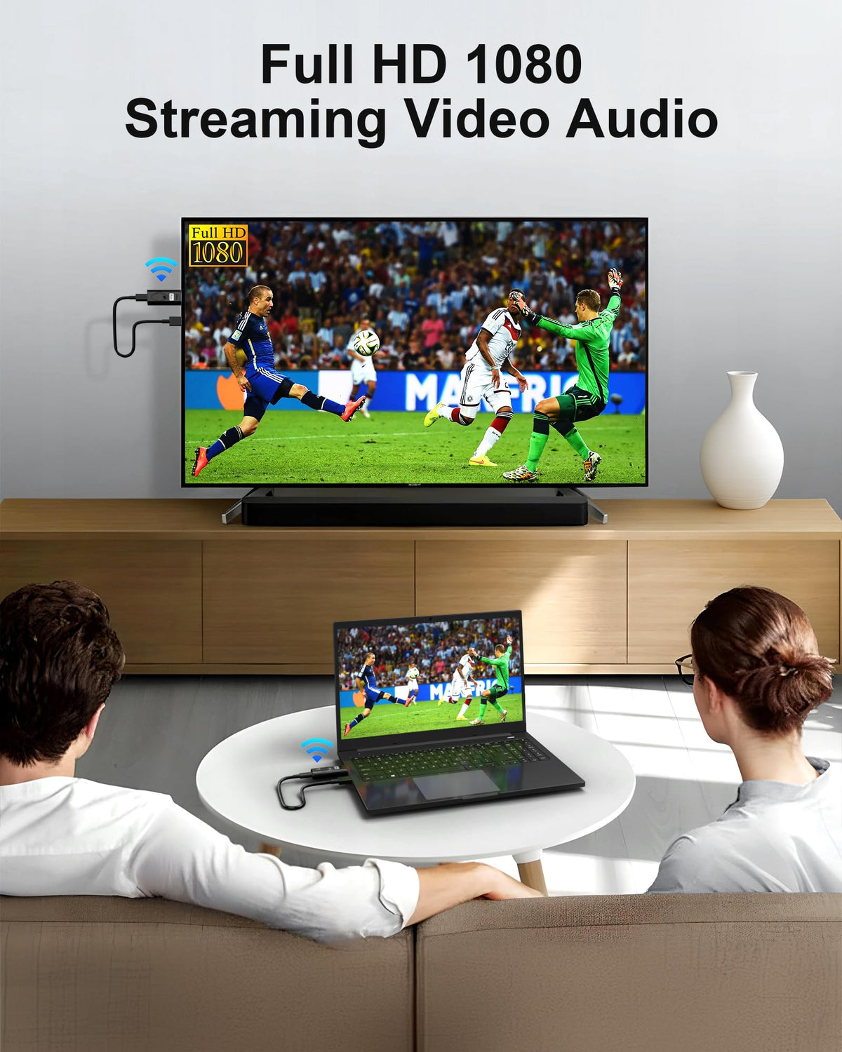 TONGTION streaming from laptop to TV illustrating easy screen mirroring