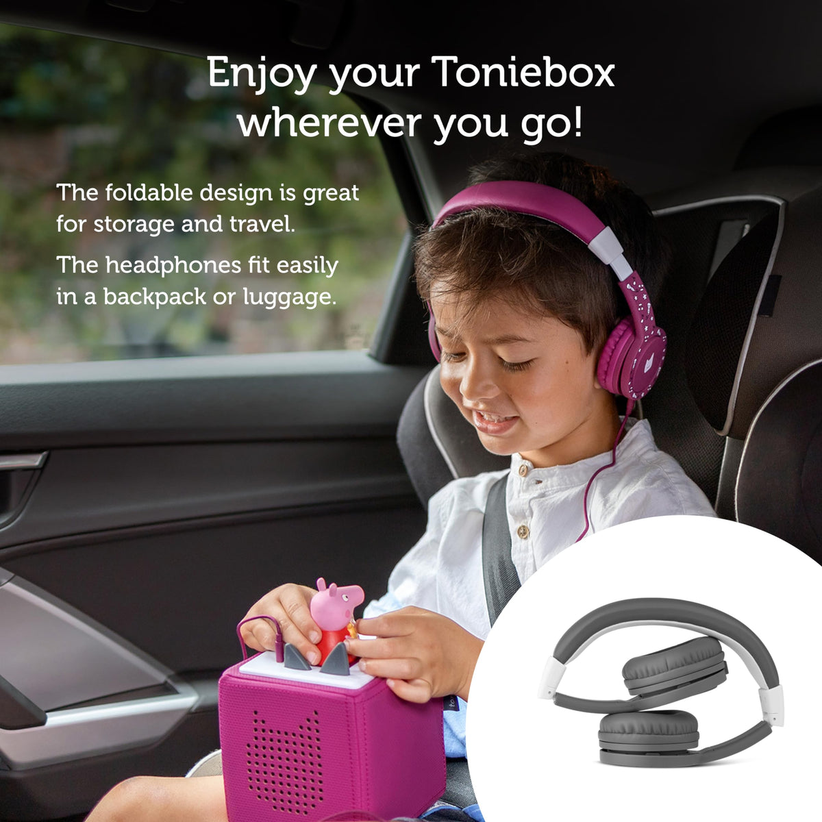 Tonies adjustable cushioned earpads and padded headband provide growing-kid comfort