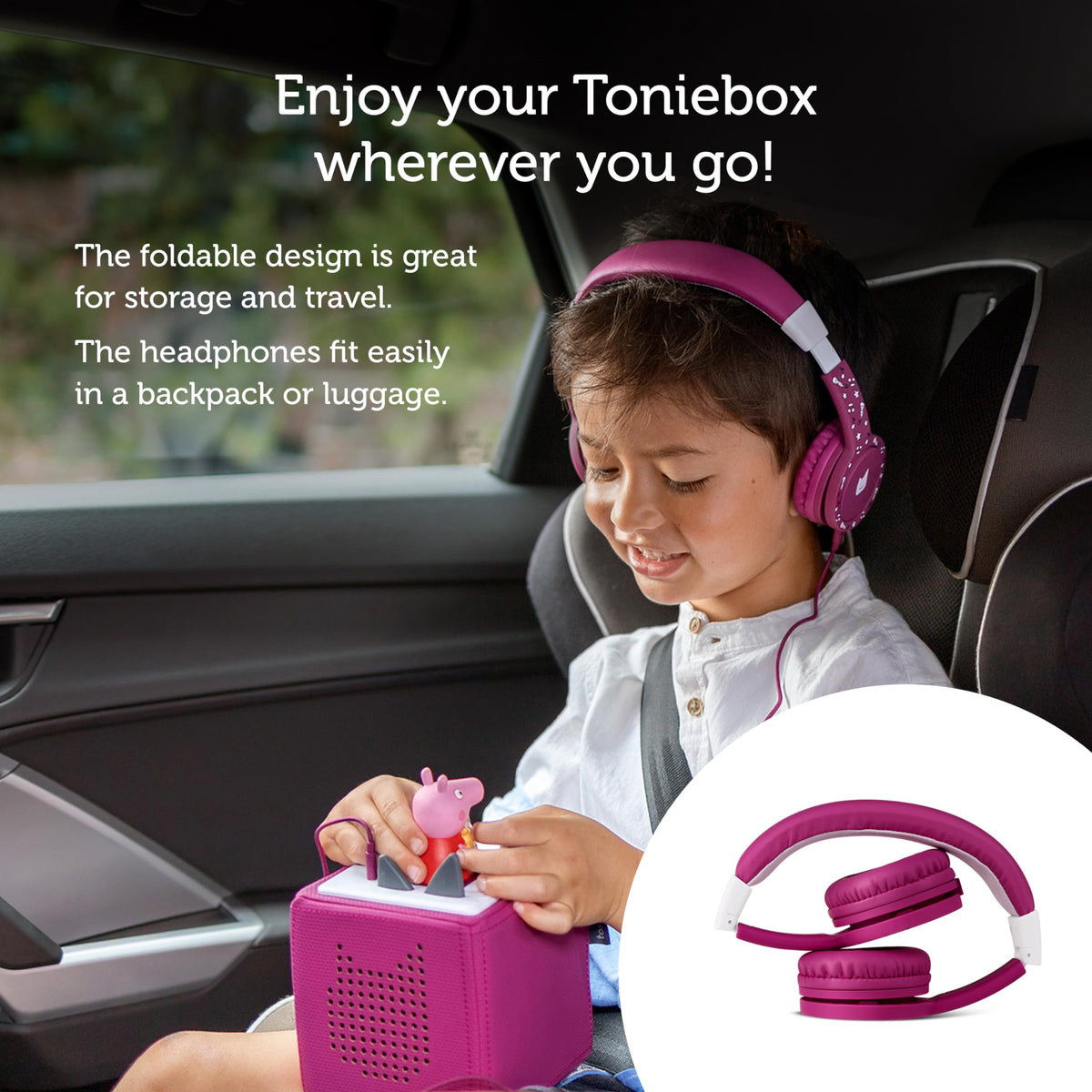 Tonies compact folding design fits backpacks and luggage.