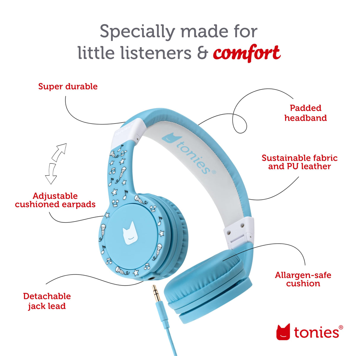 Tonies padded headband and cushioned earpads for growing heads