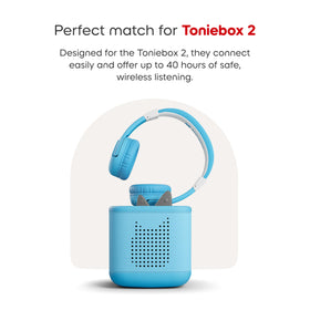 Tonies sky blue headphones with USB-C cable showing fast convenient charging