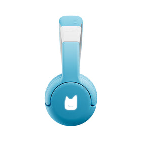 Tonies sky blue headphones next to Toniebox 2 showing simple compatibility benefit