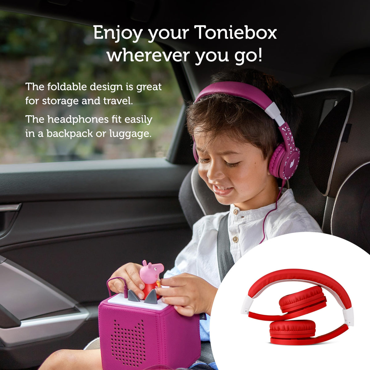 Tonies headphones teal on-ear compact for backpacks and bags