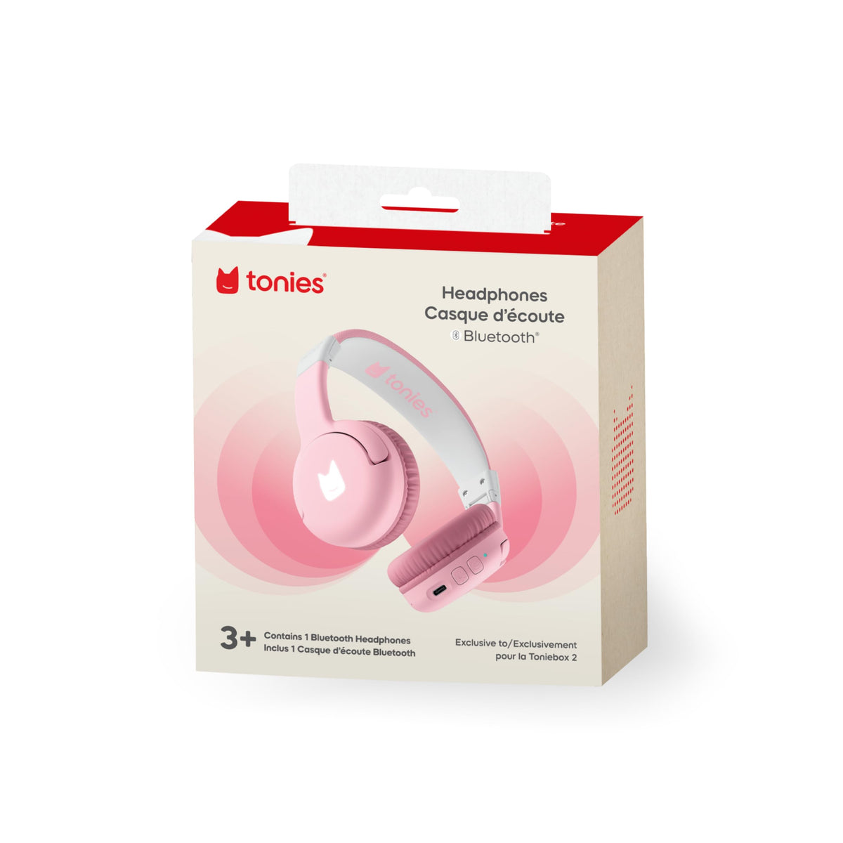 Hand holding Tonies headphones to show scale and portable size for families